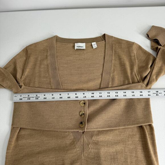 Burberry Sweater Womens Medium Brown Merino Wool Deep V Neck Layered Overlay - Picture 11 of 16